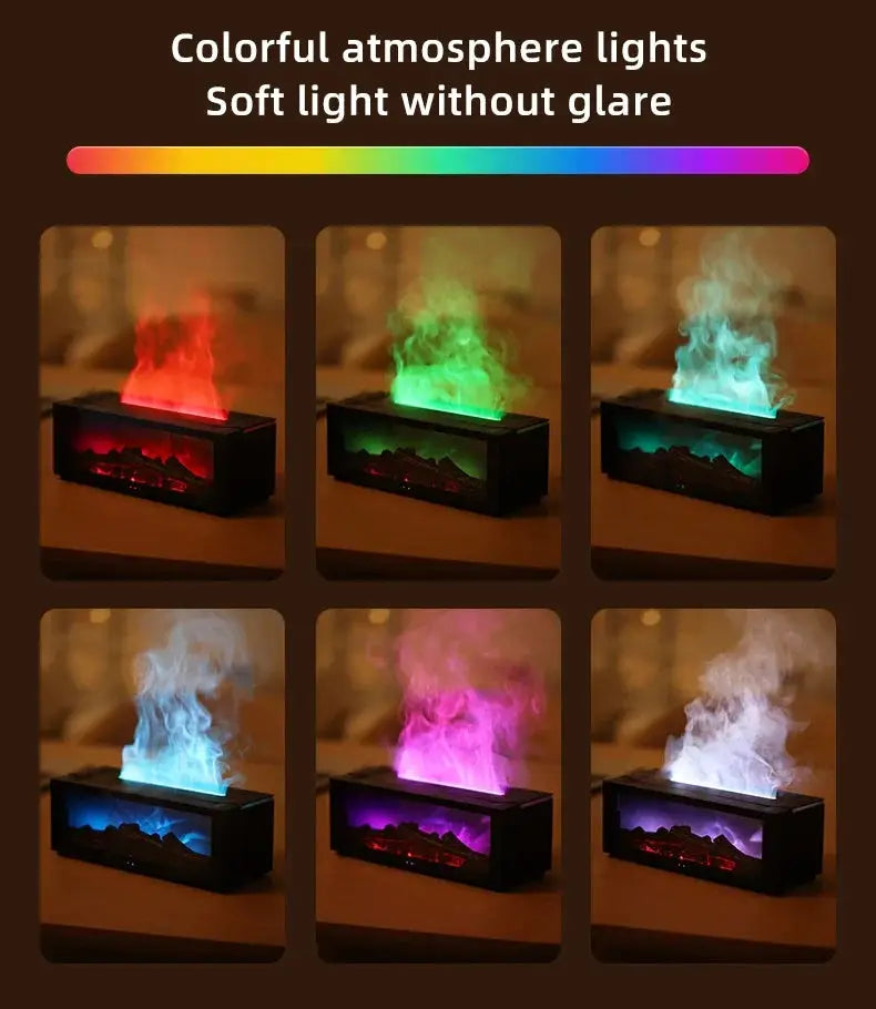 Colorful atmosphere lights on fireplace humidifier