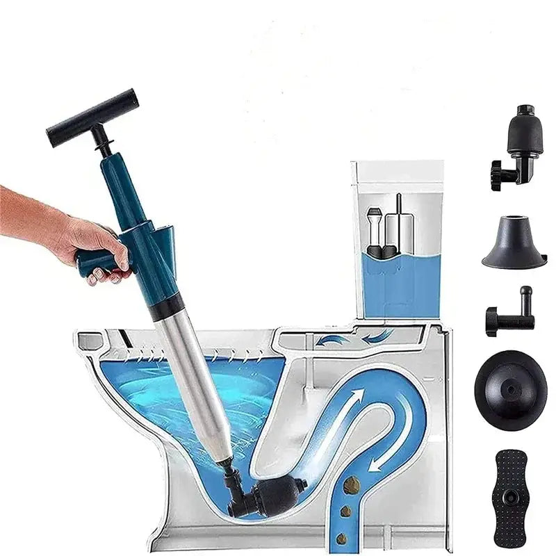 High-pressure toilet plunger with attachments