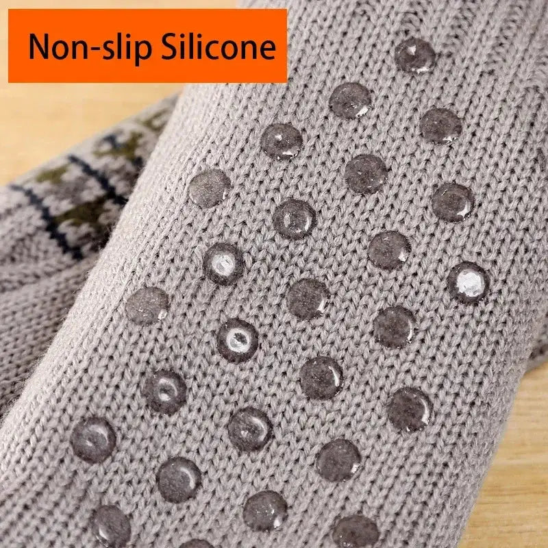 Non-slip silicone grips on fuzzy slipper socks