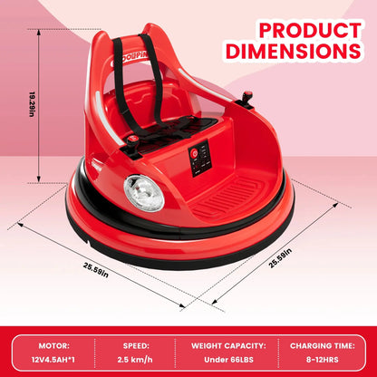 Red bumper car dimensions and specifications