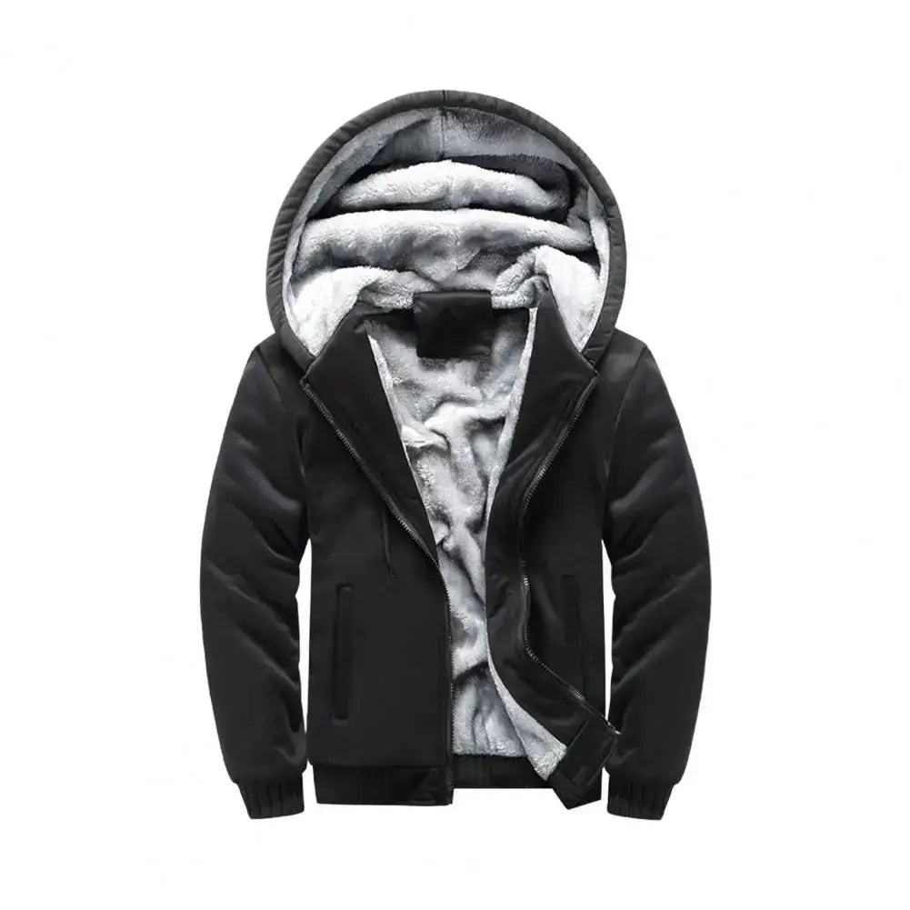 Black sherpa lined hoodie with zip-up design