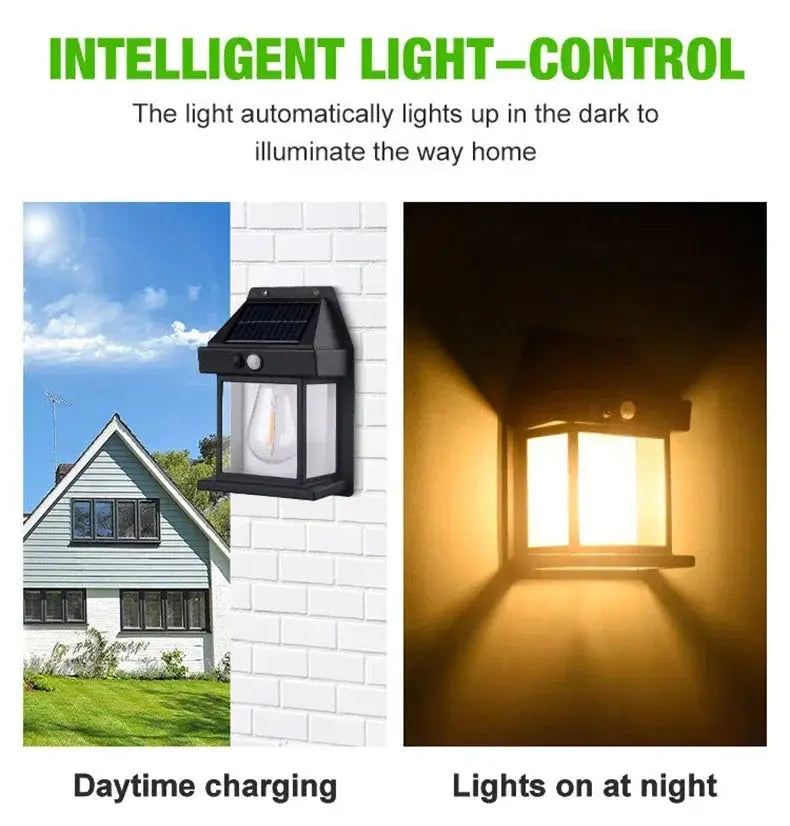 Intelligent light control for solar wall sconce.