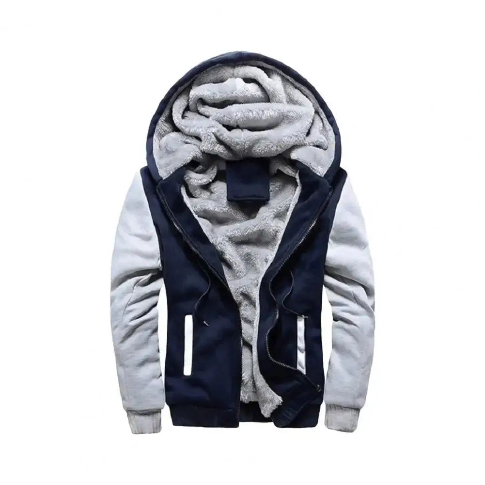 Navy and gray sherpa lined hoodie, cozy style