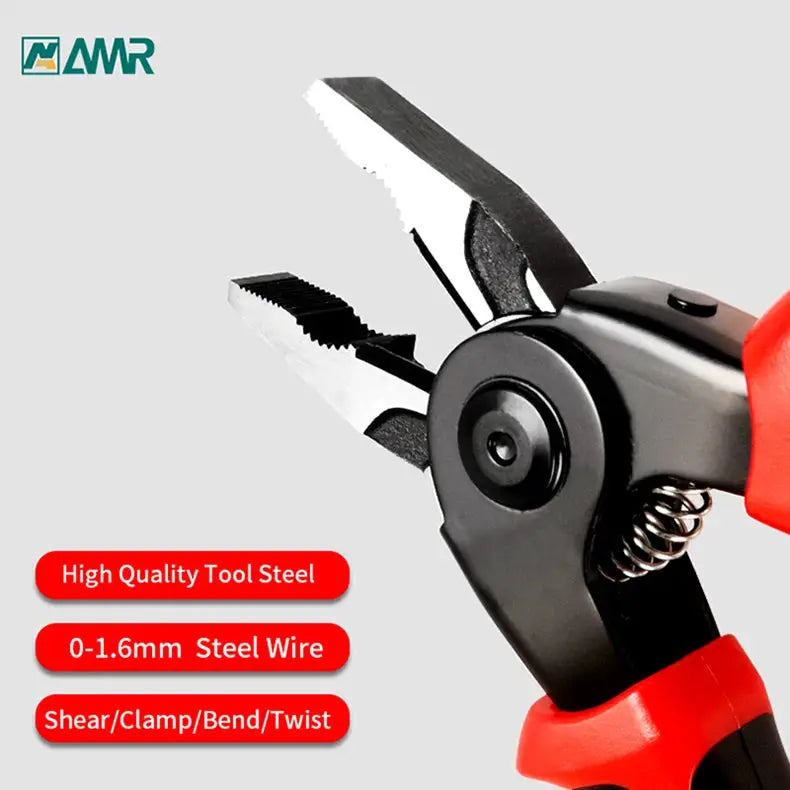 High-quality tool steel pliers with 0-1.6mm wire cutting capacity. Designed for shearing, clamping, bending, and twisting tasks.