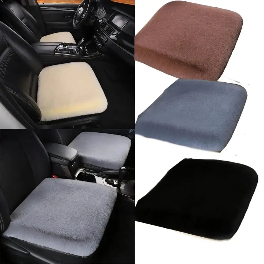 Universal Winter Car Seat Cover with Imitation Rabbit Fur - Warm and stylish cushion protector.