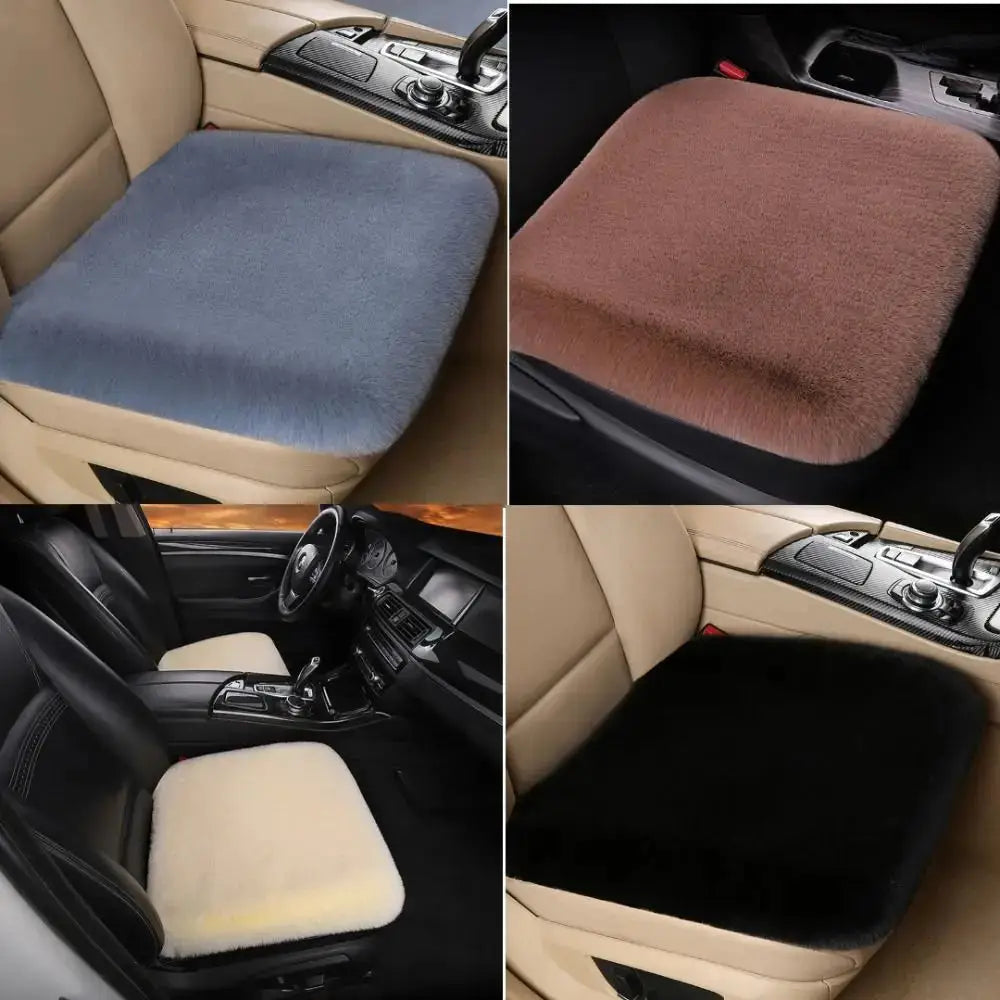 Winter Car Seat Cushion with Faux Rabbit Fur - Luxurious and cozy protection.